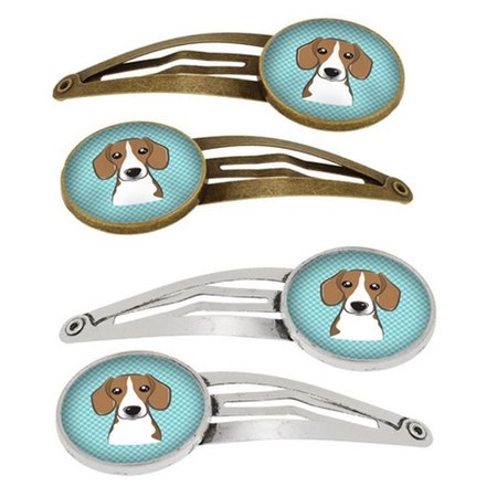 CAROLINES TREASURES Checkerboard Blue Beagle Barrettes Hair Clips, Set of 4, 4PK BB1177HCS4